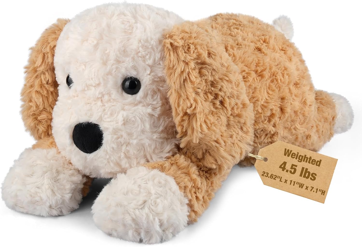 Bobbie & Laxi 24" 4.5lbs Patchwork Dog Weighted Stuffed AnimalAdjustable Sitting & Laying Weighted Dog Plush Toy Pillow with Removable Ceramsite Bag Cuddly Soft Companion for Adult, Kid