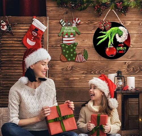Placa de porta de Natal Decoração Grinch - Decoração de parede Merry Grinchmas - Guirlanda de cabide