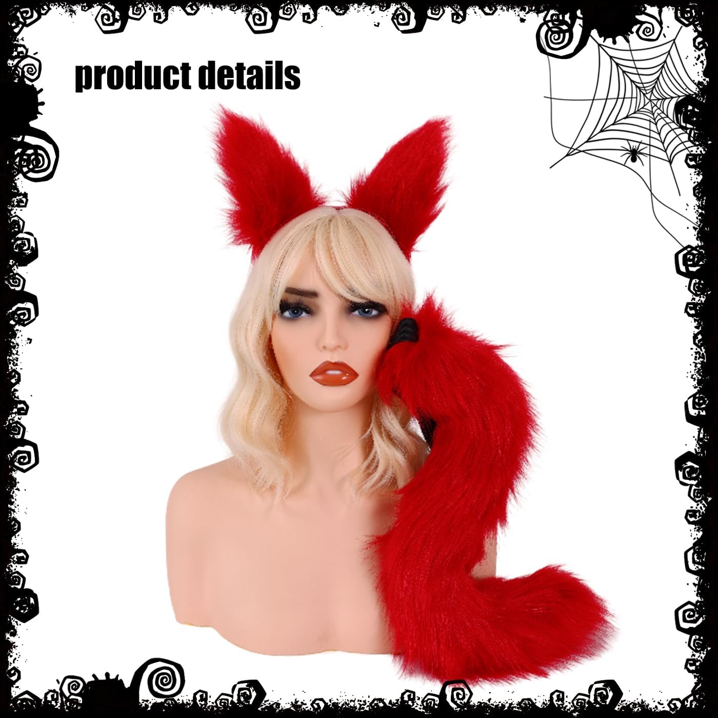 Fox Ears and Tail Set Red Fluffy Fox Faux Fur Wolf Tail and Clip Ears Cute Animal Costume Halloween Cosplay