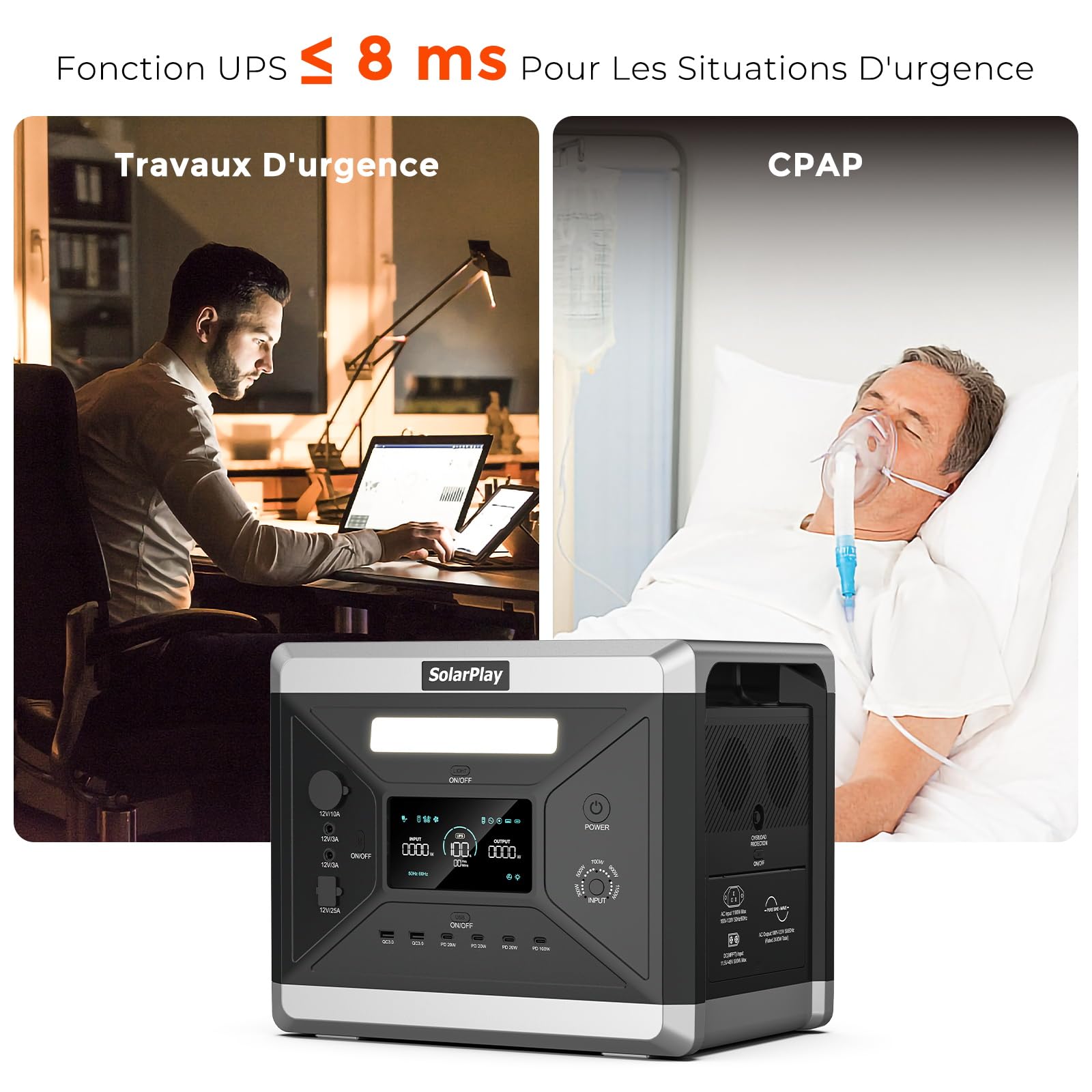 SolarPlay Q2501 Generateur Electrique Portable avec Panier, 2160 Wh Batterie LiFePO4 Station Electrique, 2400 W (4800W Pic) 230 V Groupe Electrogene Solaire pour Camping, Voyage Maison/Bureau