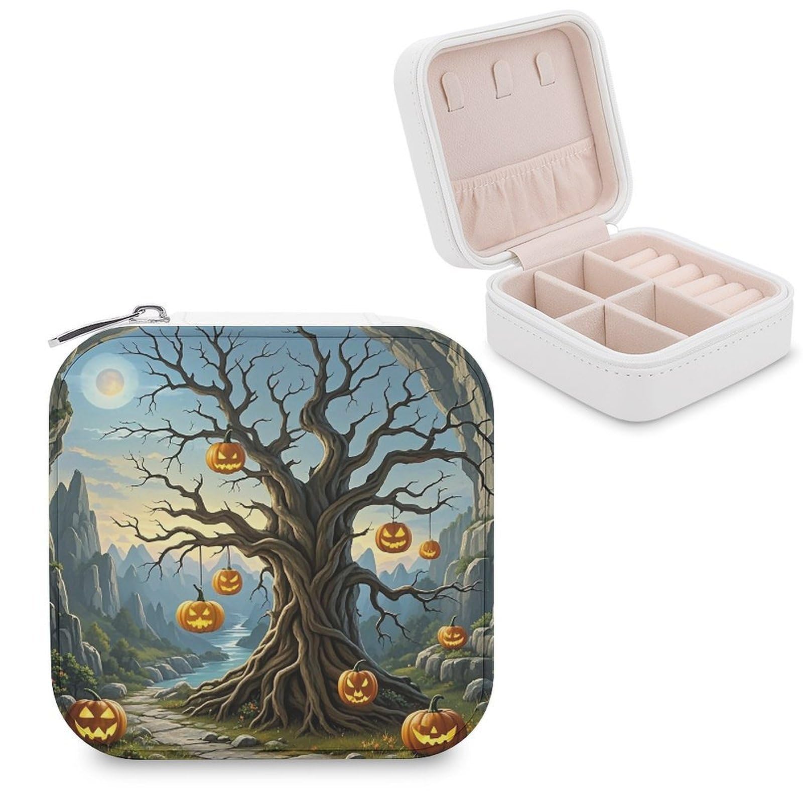 LZQPOEAS Dried Tree Pumpkin Lantern Jewelry Box Mini Jewelry Travel Case Trendy Stuff Ring Box Custom PU Leather Jewelry Boxes Portable Jewelry Case Earring Storage Organizer for Girls Women