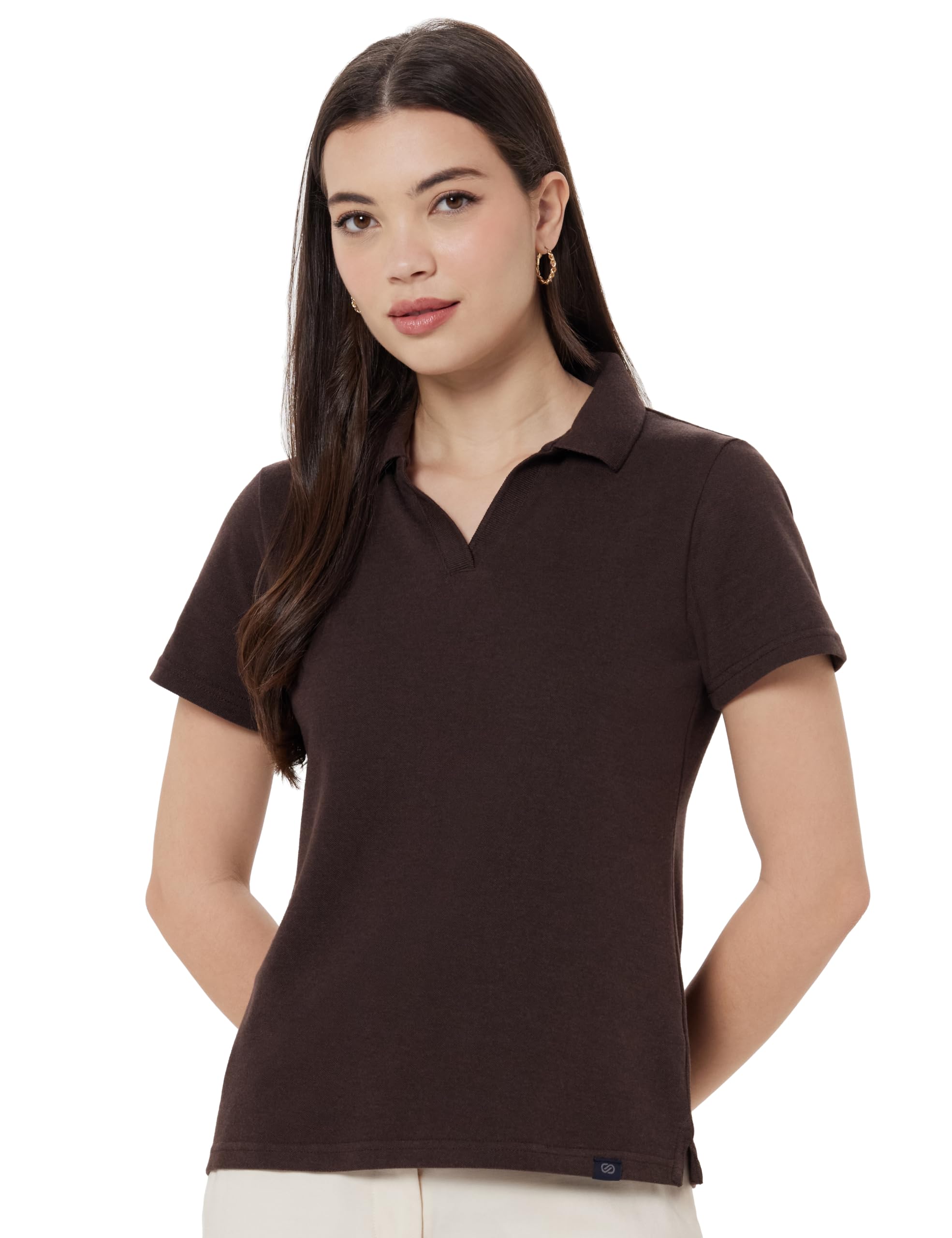 amazon brand - symbol Women Casual Polo T-Shirt | V-Neck | Regular Fit | Short Sleeve-picture-55