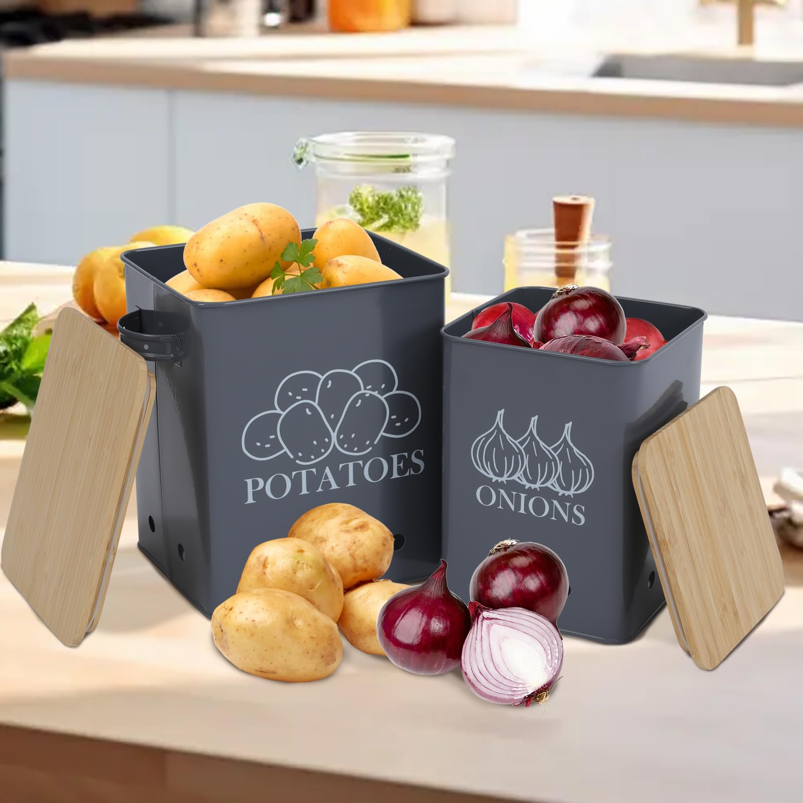 Onion Powder Buy Potato Onion Garlic Storage Bin With Lid - Square - Set Of  3 Onion And Potato Storage Basket, image size:1600x1600
