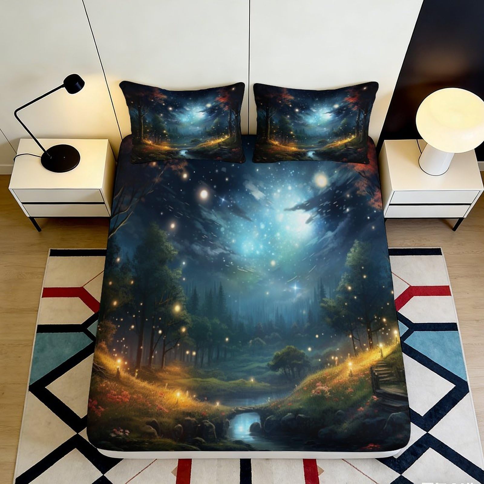 Jqzkxnhpbr Style-9 3D Printed Galaxy Starry Sky Fitted Sheet Microfiber Soft Mattress Cover Cosmic Nebula Decor Bedroom Dorm 90X200x25cm