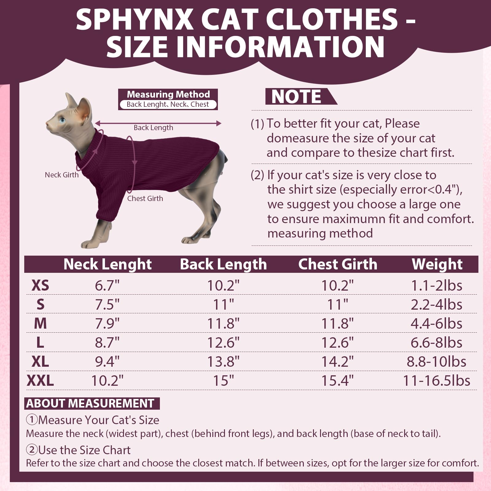 Hairless Cat Sweater，Sphynx Cat Clothes，Kitten Clothes，Breathable Sweaters Cats, Kitten Pullover w/ Sleeves, Cat Jumpers Cats Only，Cat Clothes Sphynx，Cornish Rex，Devon Rex -L，PurpleRed — view 4