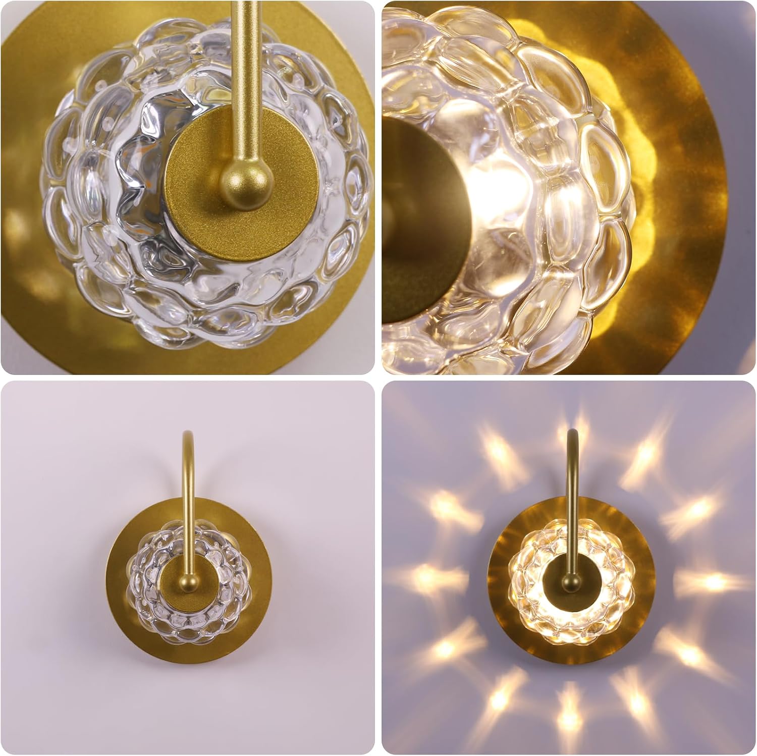 2Pack Gold Vintage Wall Sconce with Flower Glass Lampshade Indoor Vintage Flower Lamp Rustic Wall Light for Bedside Bedroom Doorway, Living Room