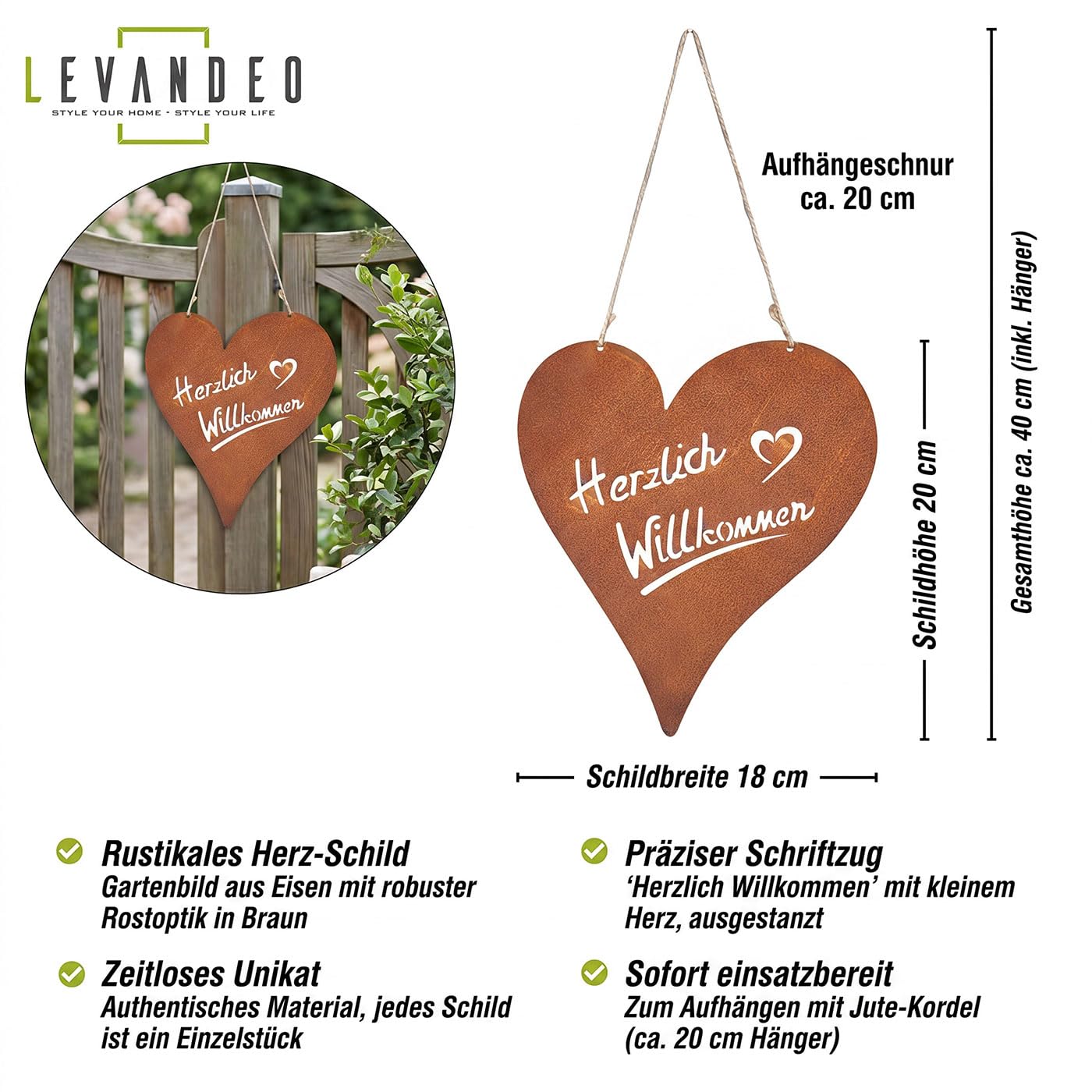 levandeo - Cartel Decorativo para Puerta de jardín (Metal Oxidado, 18 x 20 cm)
