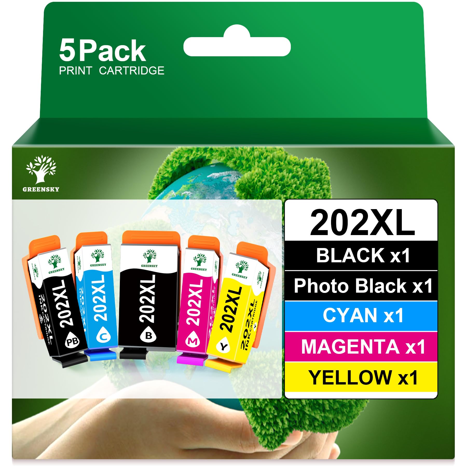 GREENSKY Compatible pour Cartouche Epson 202 XL 202XL Multipack pour Cartouche Encre Epson XP 6100 pour Epson Expression Premium XP-6100 XP-6105 XP-6000 XP-6005 XP-6001 Imprimante (5er-Pack)