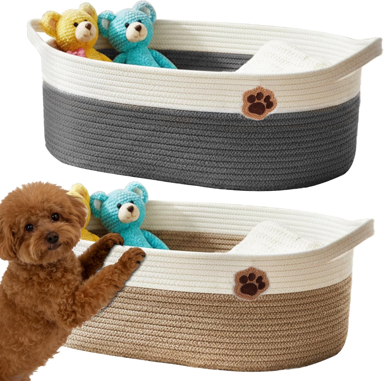 SZEE 2 Pack 30L Large Dog Toy Basket, Nursery Blanket Storage Basket for organizing, Woven Blanket Storage for Living Room, Laundry Basket with Triple-Reinforced Handles, 19.7"×11"×7.9", Brown+Gray