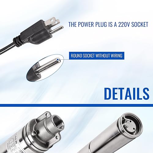 Miniatura 2 de Dawot Bomba sumergible de pozo profundo de 0.5 HP 220-240 V60 Hz 4.4 gpm de flujo de 180 pies, bomba de agua de acero inoxidable para uso