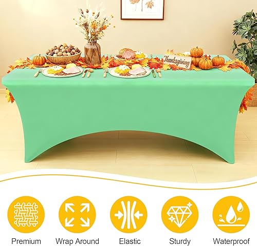 Miniatura 176 de Smiry Paquete de 2 manteles de elastano de 6 pies, elásticos ajustables, lavables y sin arrugas, rectangulares para mesa de patio, para exteriores,