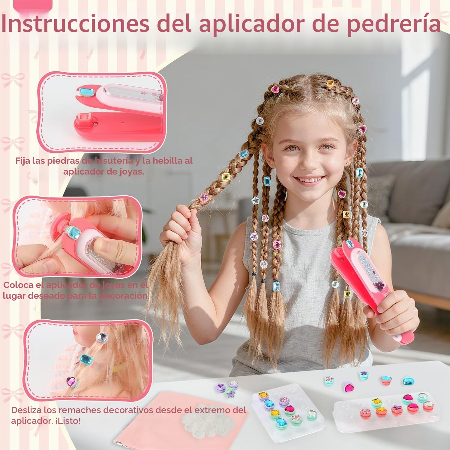 JONRRYIN Hair Bedazzler Kit 3 en 1, máquina automática para trenzar el cabello con perlas para el cabello, máquina para el cabello con piedras brillantes con gemas para el cabello, set de accesorios