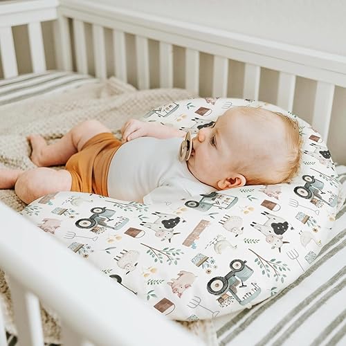 Miniatura 5 de Fundas de almohada de lactancia de animales de granja boho para niños y niñas, cordero, vaca, pollo, pato, tractor, árbol, fundas para lactancia