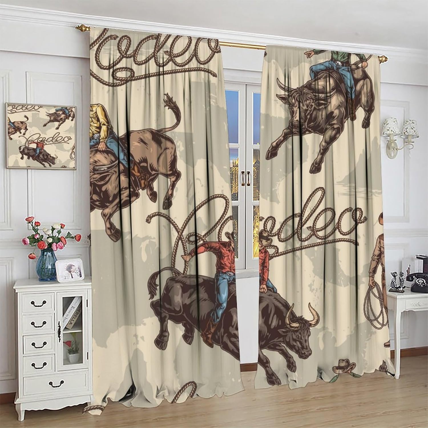 Western Cowboy Curtains,Vintage Rustic West Country Window Treatments for Bedroom Living Room Kitchen Café Office Farmhouse Rodeo Home Décor Drapes 2 Panel Sets Total Size 42" x 54"