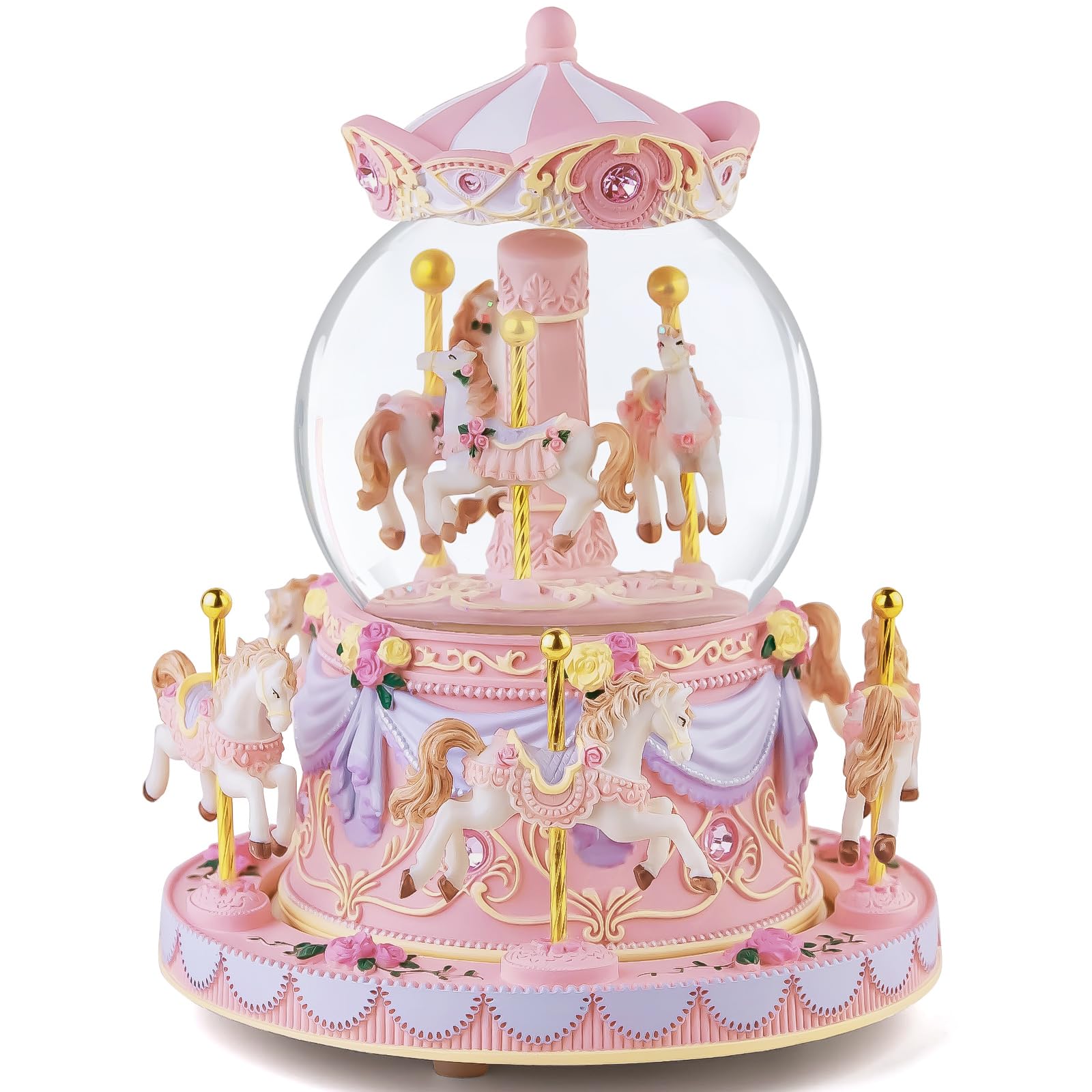 Carousel,Carillon con neve a forma di globo musicale, regalo per anniversario, compleanno, per moglie, figlia, fidanzata, mamma, San Valentino, giostra con luci gioca castello nel cielo