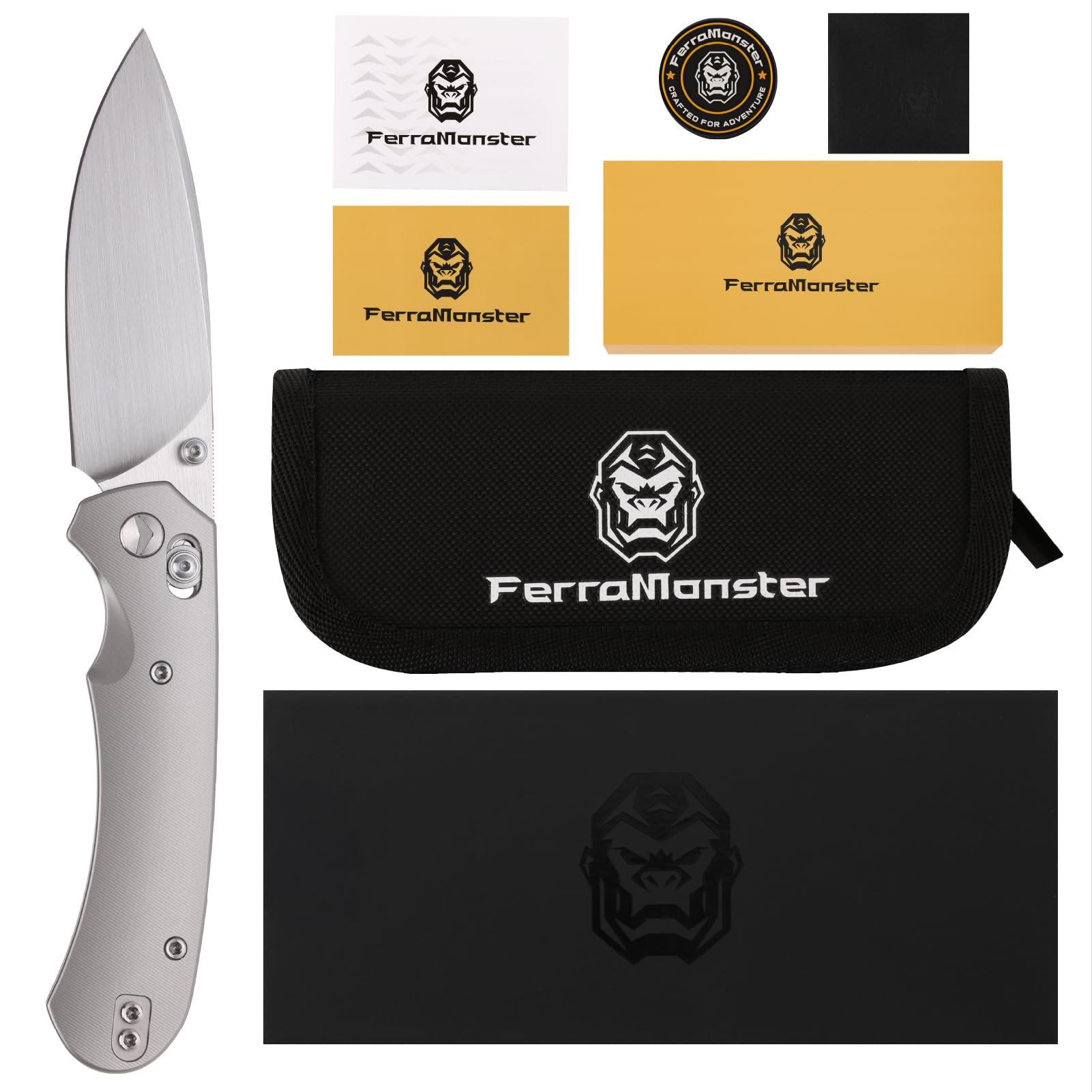 Klappbares Taschenmesser,3.31" M390 Klinge,Erogonomischer Titan Griff,Jagd Überlebensmesser,EDC Messer für Jagd Camping Überleben Outdoor Angeln Wandern (Grau)