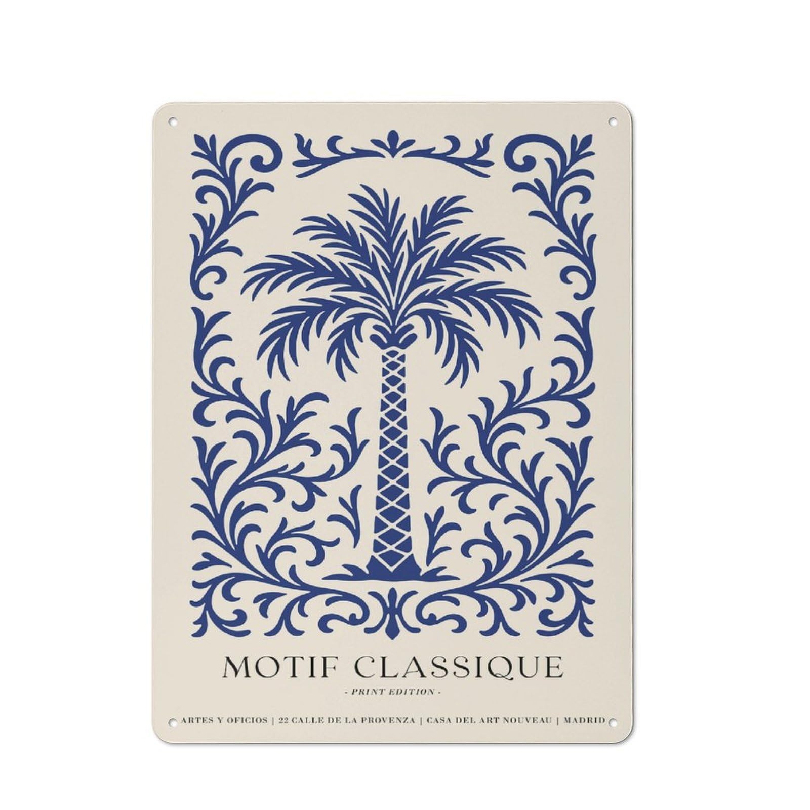 Junmoney Style-23 Motif Classique Palm Tree Print Classic Metal Wall Decor 40X30cm, Metal Wall Plaque For Hobby Room, Office, Lounge Or Living Room