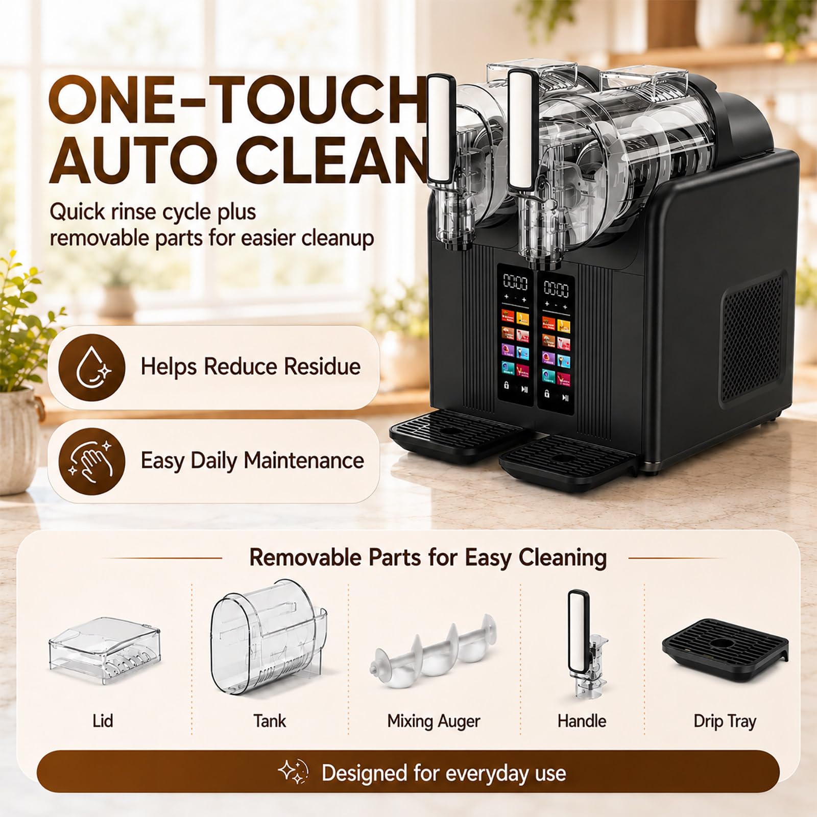 Máquina Slush con Tanque Claro - 4000ml Doble Depósito, Mezcla 3D, Dureza Ajustable, Dispensado Uniforme Black