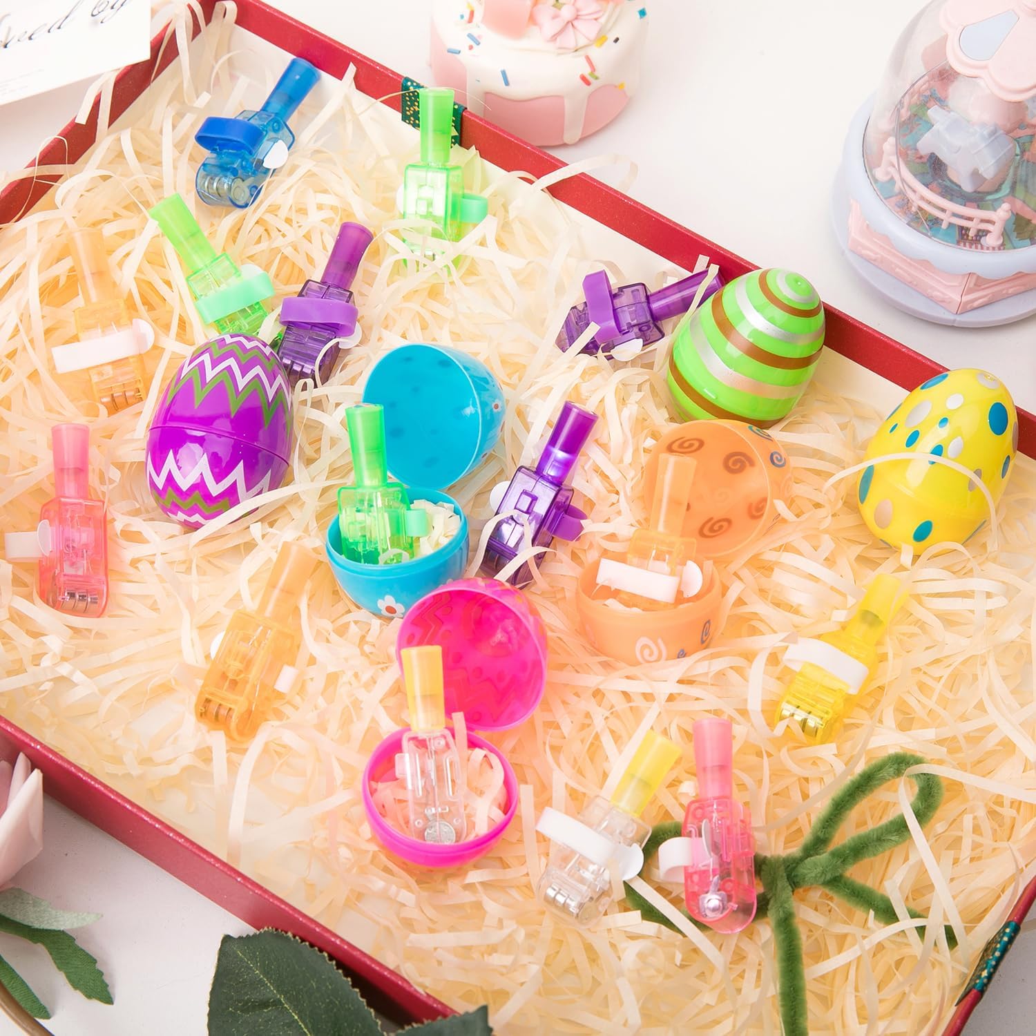 TMLDOT 12 Pack Easter Eggs Finger Lights - Plastic Easter Eggs Prefilled with Finger Lights for Easter Basket Stuffers, Basket Stuffer for Easter Egg Hunt Filler Party Favors