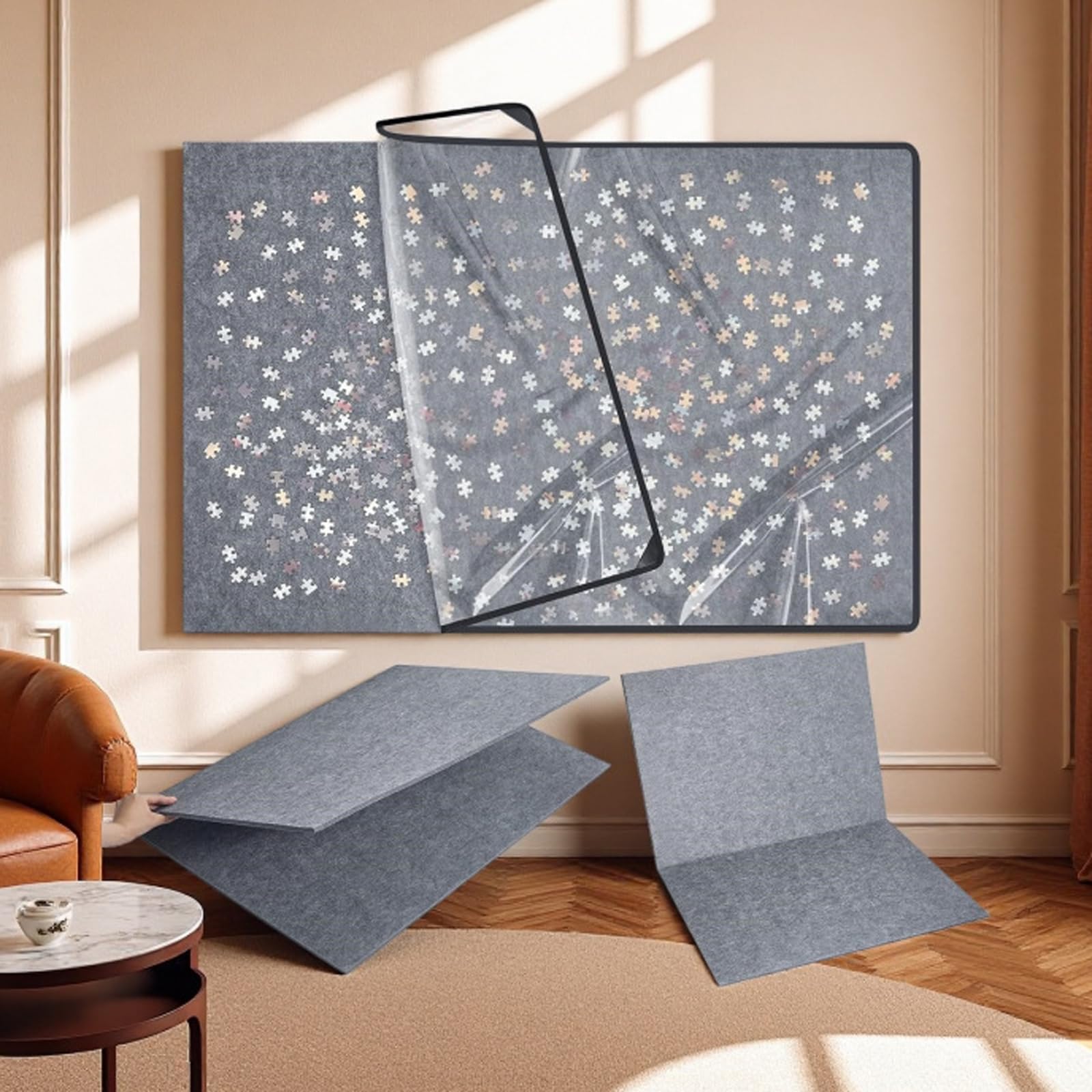 Table de Puzzle,Plateau Puzzles en Feutre,Tapis de Puzzle Pliable,Planche à Puzzles Multifonction,pour Jusqu'à 500-2000 Pièces,pour Organiser et Ranger Les pièces de Puzzle
