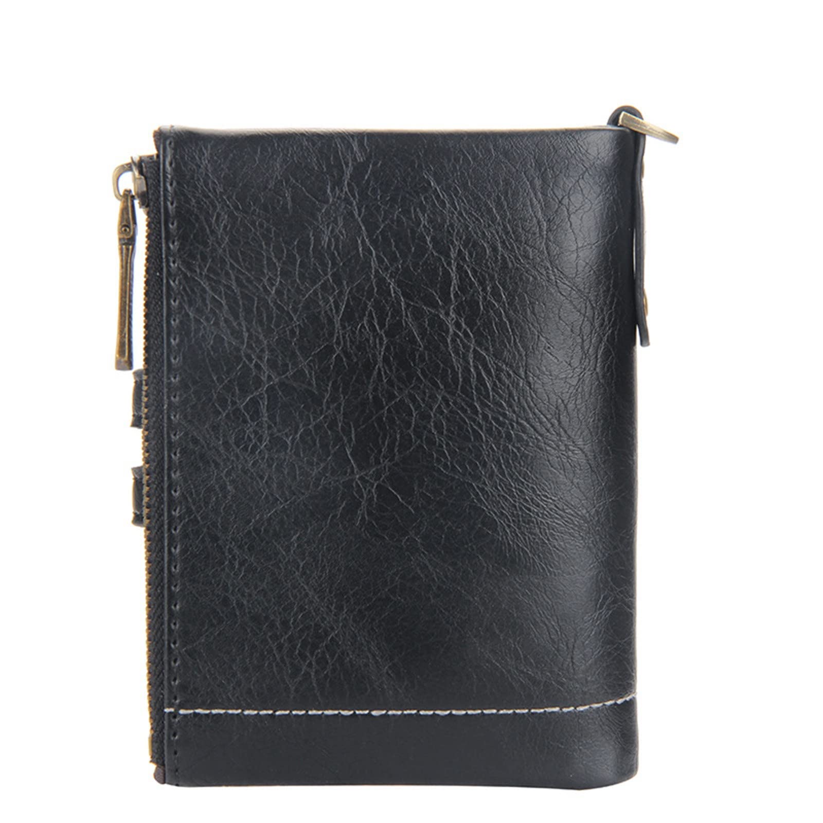Cartera Cadena Piel Billetera multitarjeta for Hombre Vintage con Doble Cremallera Zero Wallet para Hombres(Schwarz)