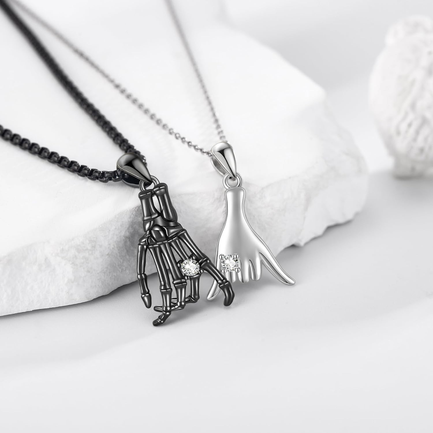 Couple Necklace Set 925 Sterling Silver Yin Yang/Skeleton Pinky Promise/Bat Wings Matching Pendant Necklace Anniversary Couples Jewelry Gift for Women Men Husband Wife Him Her