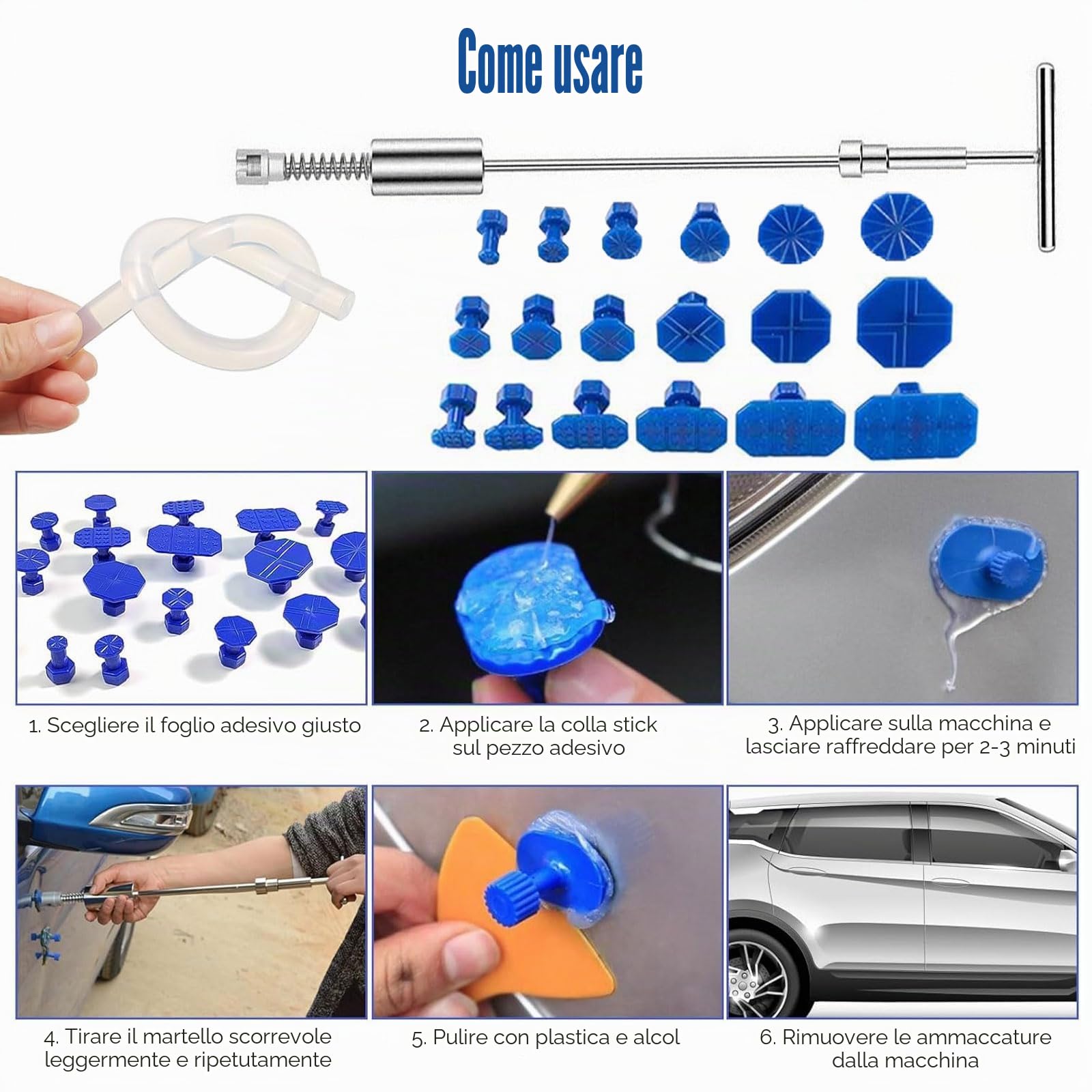 Tirabolli per Carrozzeria,29pcs Kit Rimozione Ammaccature Auto,Kit Riparazione Carrozzeria Auto,Strumento per Riparazione Ammaccature,Kit Rimozione delle Ammaccature Senza Verniciatura