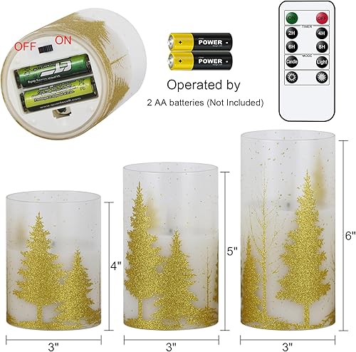 Miniatura 6 de DRomance Velas de cristal sin llama de árbol de Navidad con temporizador remoto, funciona con pilas, cera real, mecha 3D, velas LED parpadeantes,