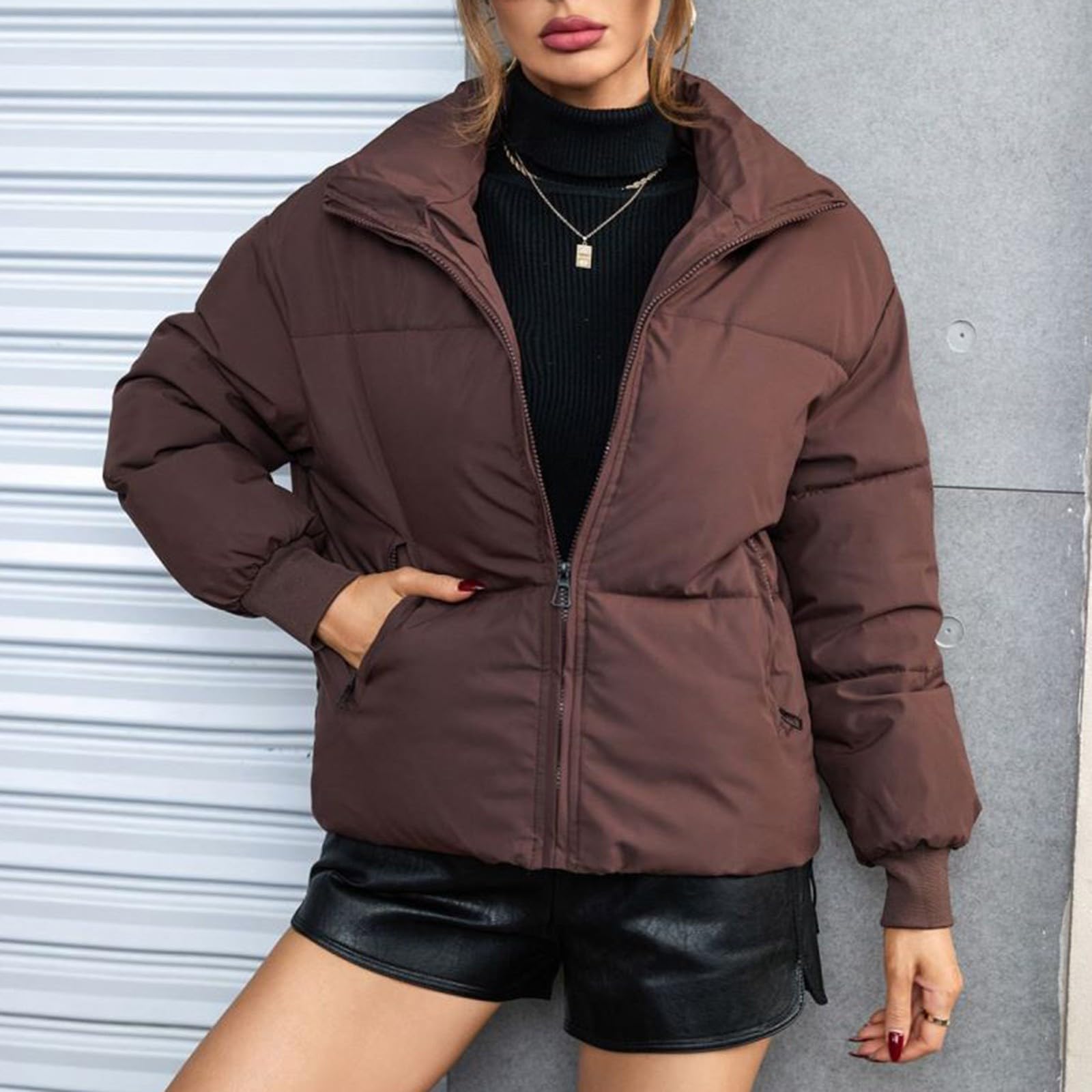 Genérico Chaqueta de plumón para mujer Cazadora Ligeros Acolchada con cremallera completa ropa exterior básica monocolor Termica Calefactables moderna días fríos