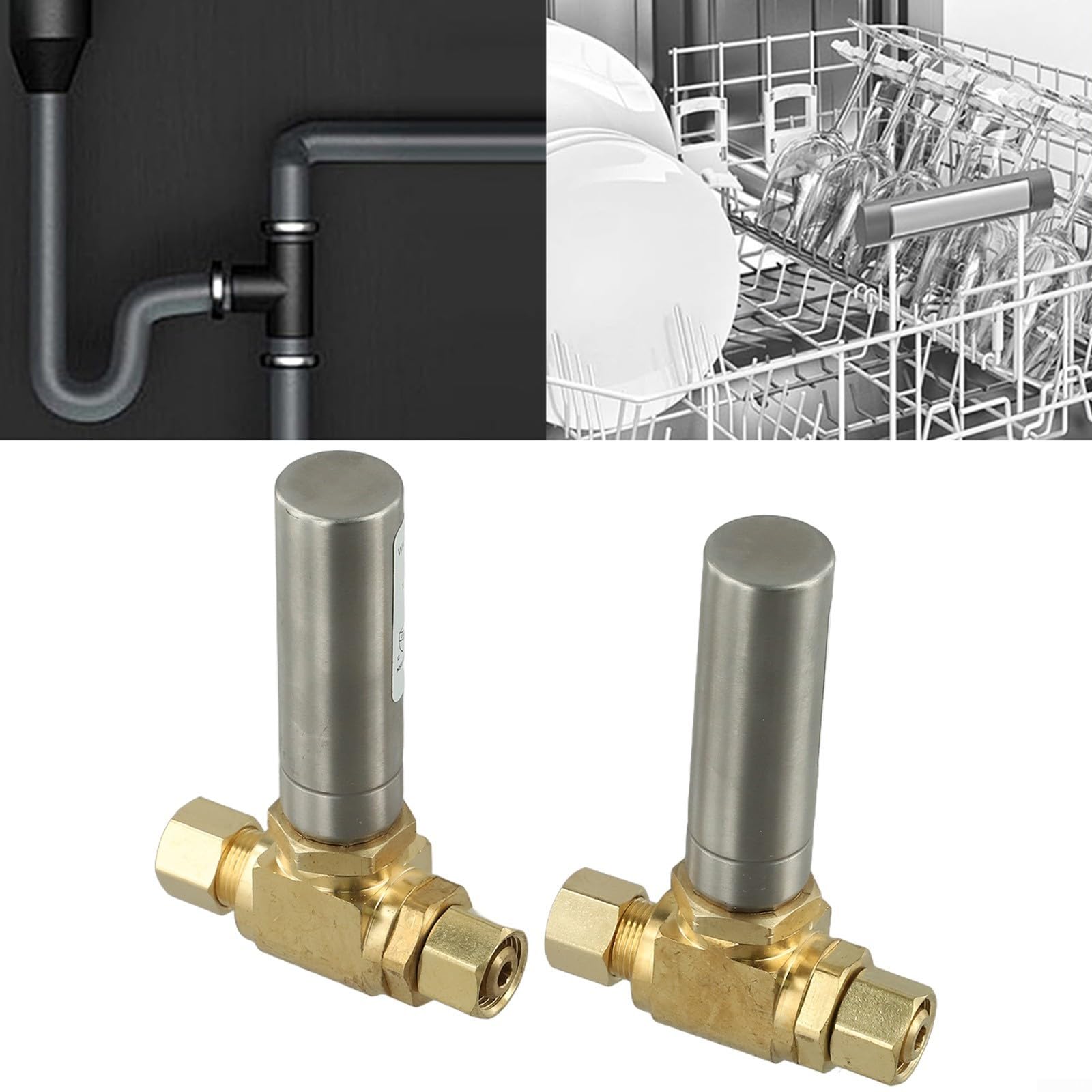 2er-Pack Wasserschlag-Absperrer, 3/8 Zoll, Messingrohrverschraubung für Waschbecken-Waschmaschine, Geräuschreduzierung, UPC NSF-zertifiziert, horizontale vertikale Installation
