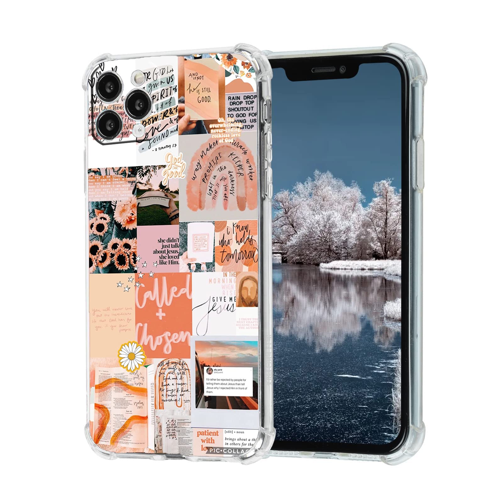 Aesthetic Christian For iPhone 11 Pro Max Case, Bible Verses Positivity Motivational Jesus Quotes Collage Case for Men Women Girl,Unique Trendy Design Soft TPU Shockproof Case For iPhone 11 Pro Max