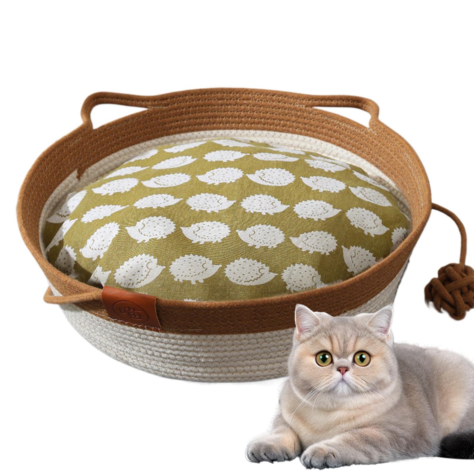 Generico Panier pour Animaux de Compagnie, Panier Chat en Corde tressée - en Coton, Lavable, avec Coussin Amovible, tressé Doux. pour la Table de Chevet en Plein air Dormir dans Le Stan