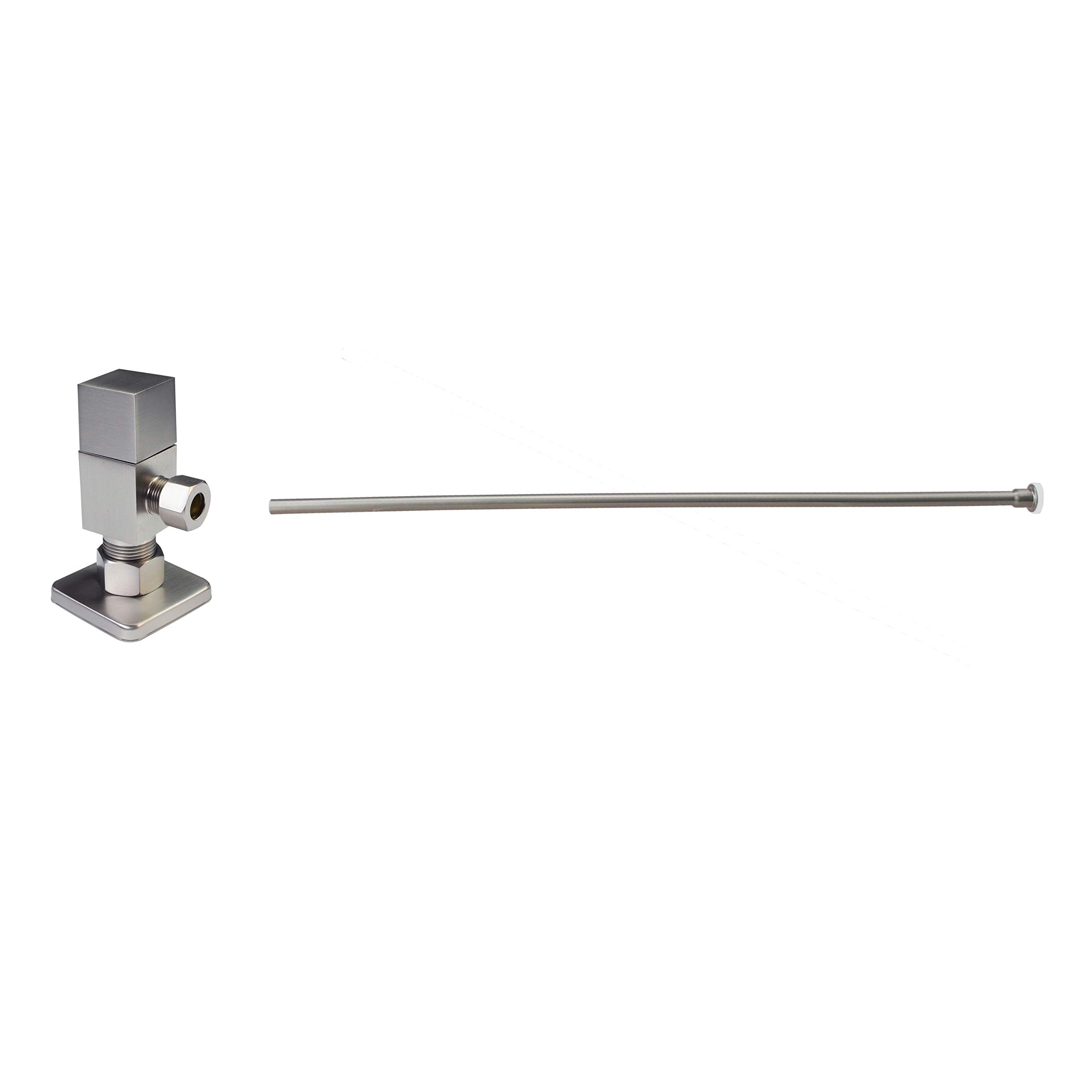 Westbrass D105QST-07 - Kit elevador de línea de suministro de inodoro de cabeza plana de 5/8 x 3/8 pulgadas de diámetro exterior x 20 pulgadas con mango cuadrado, tope de ángulo de giro de 1/4, níquel