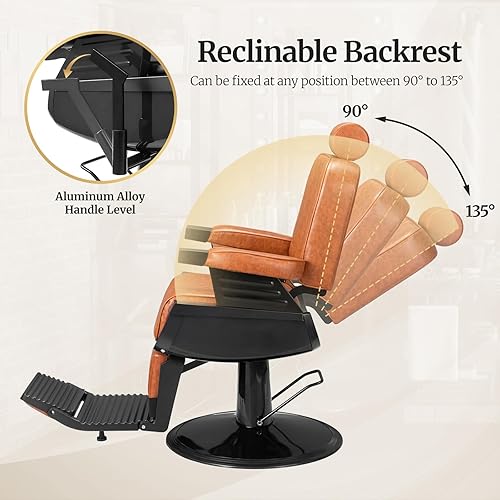 Miniatura 5 de Winado Silla de peluquería vintage resistente, sillas reclinables hidráulicas para peluqueros con reposapiés y reposacabezas, silla giratoria de