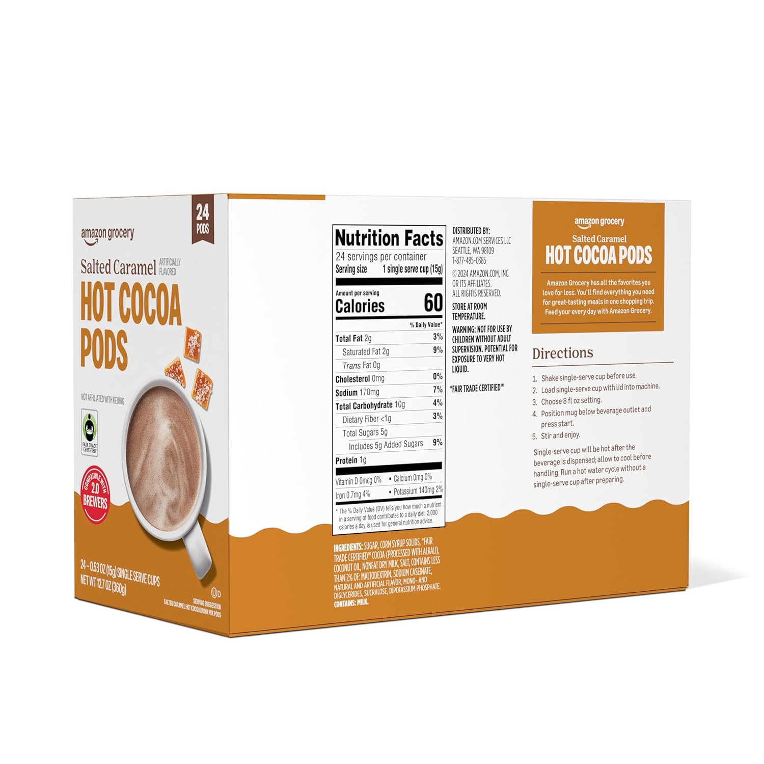 Amazon Brand - Happy Belly Hot Cocoa Pods Compatible with 2.0 K-Cup Brewers, Salted Caramel Flavored, 24 Count - Image 2