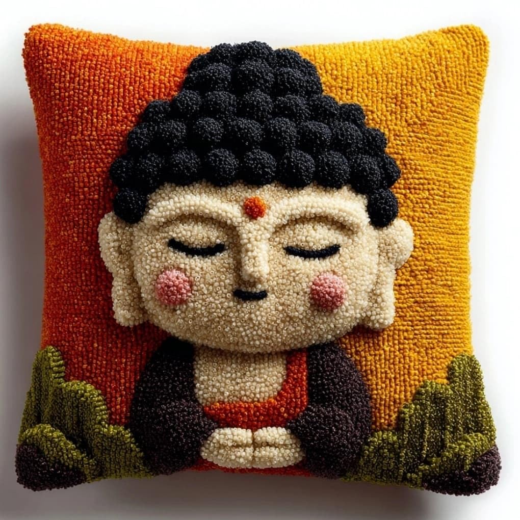 WallustrioaW Latch Hook Pillow Kit -Figure Embroidery Art Craft Kit - All Ages - Unisex - 43X43Cm