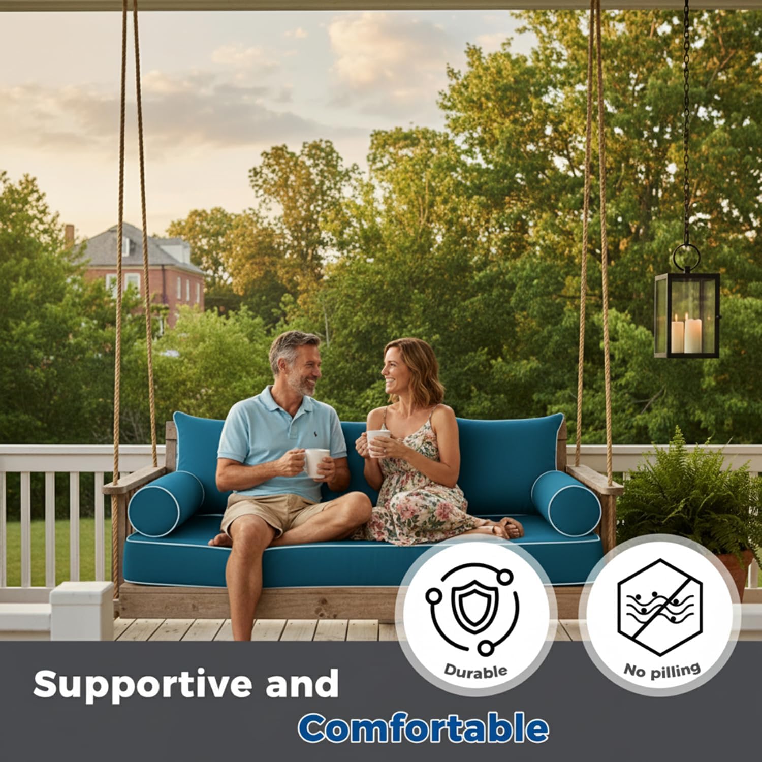 Twin Size Outdoor Daybed Mattress Cover，Outdoor Twin Cushion Cover for Swing Bed with Zipper，Porch Swing Bed Mattress Bolster Pillow Fitted Sheet Covers，Only Covers (Cyan blue, 75*39*6in)