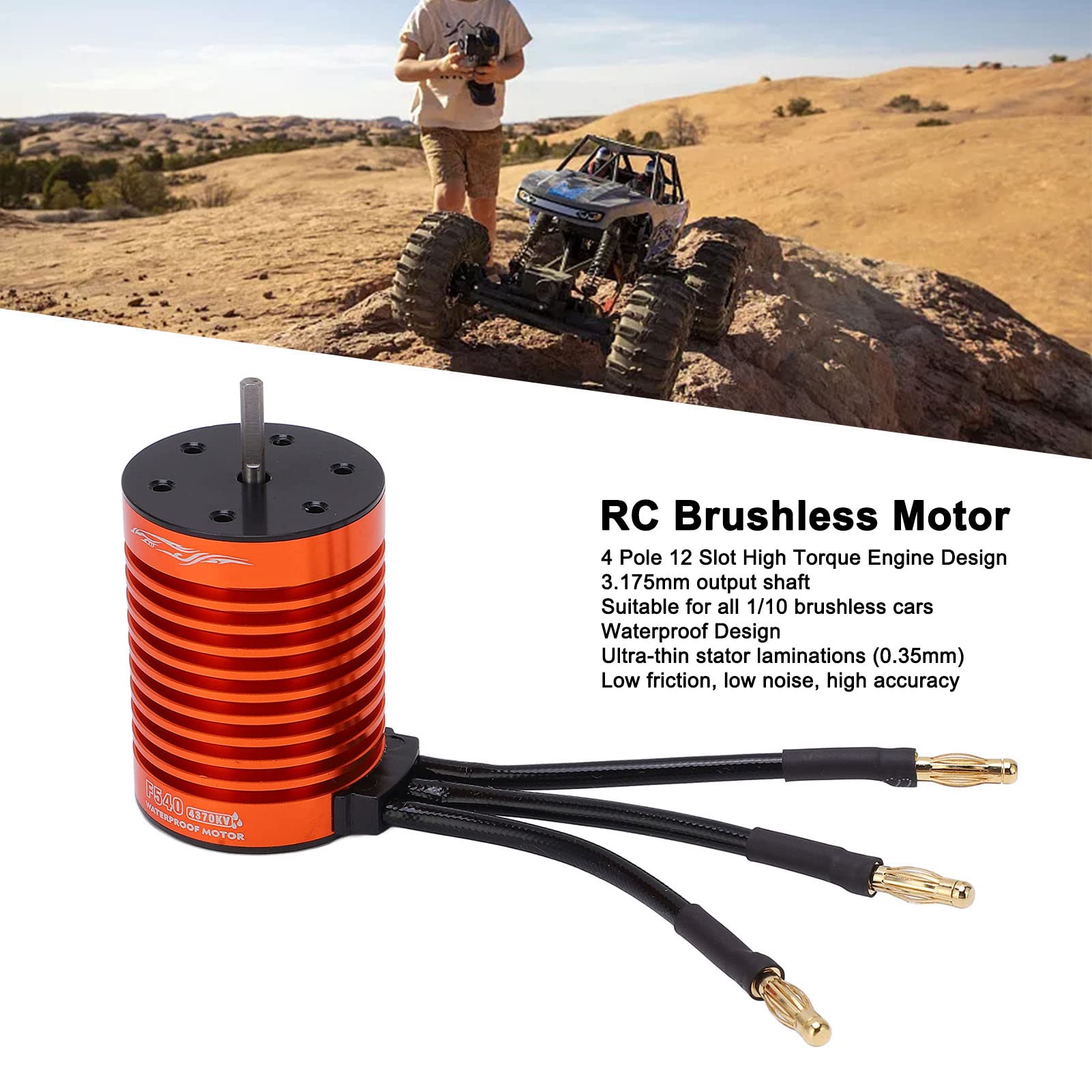 Buachois Motore Brushless,F540 4370KV Rotazione Interna Impermeabile 4 Poli 12 Slot Sensorless per Auto RC Senza Spazzole 1/10