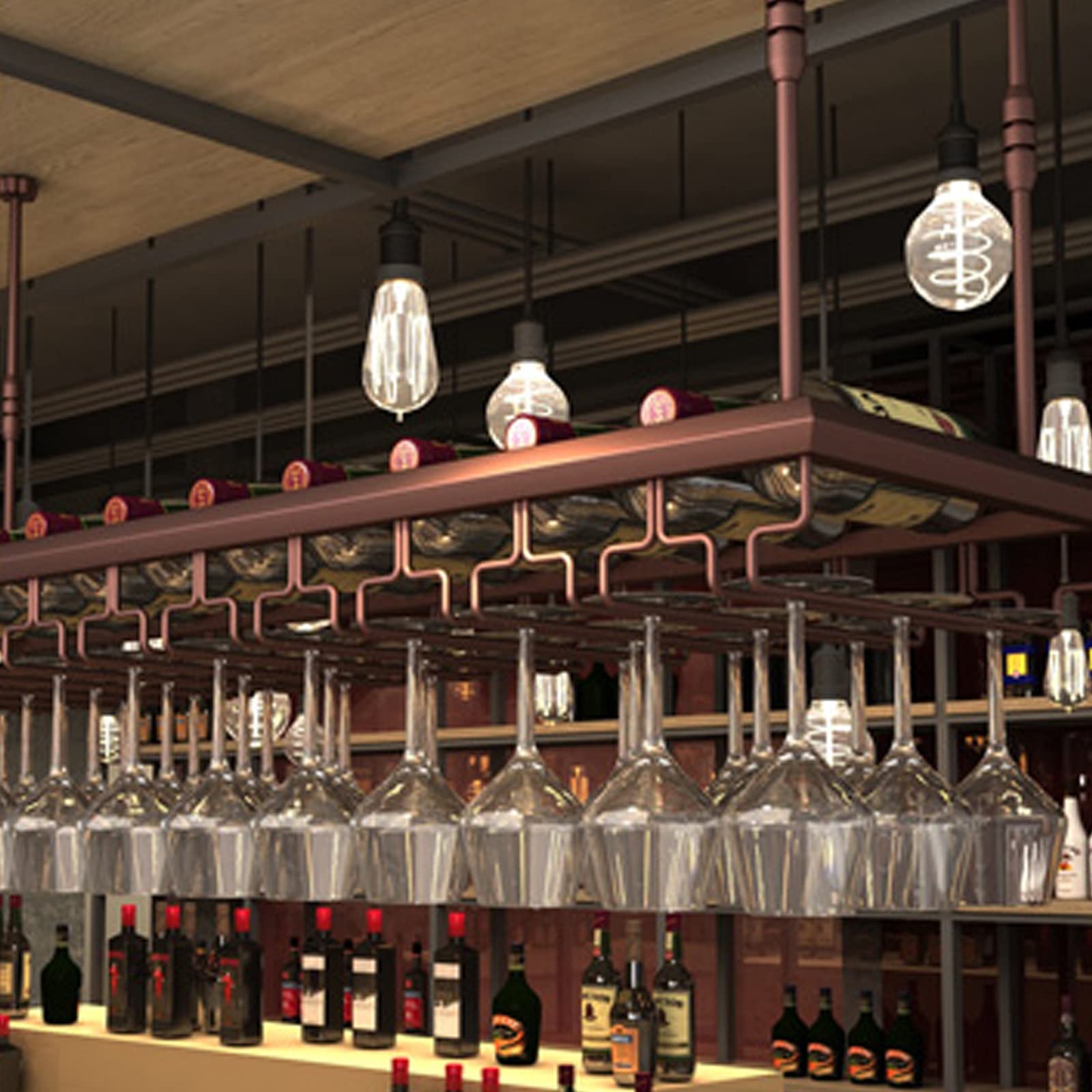 Casiers à vin suspendus et porte-bouteilles de bar réglable