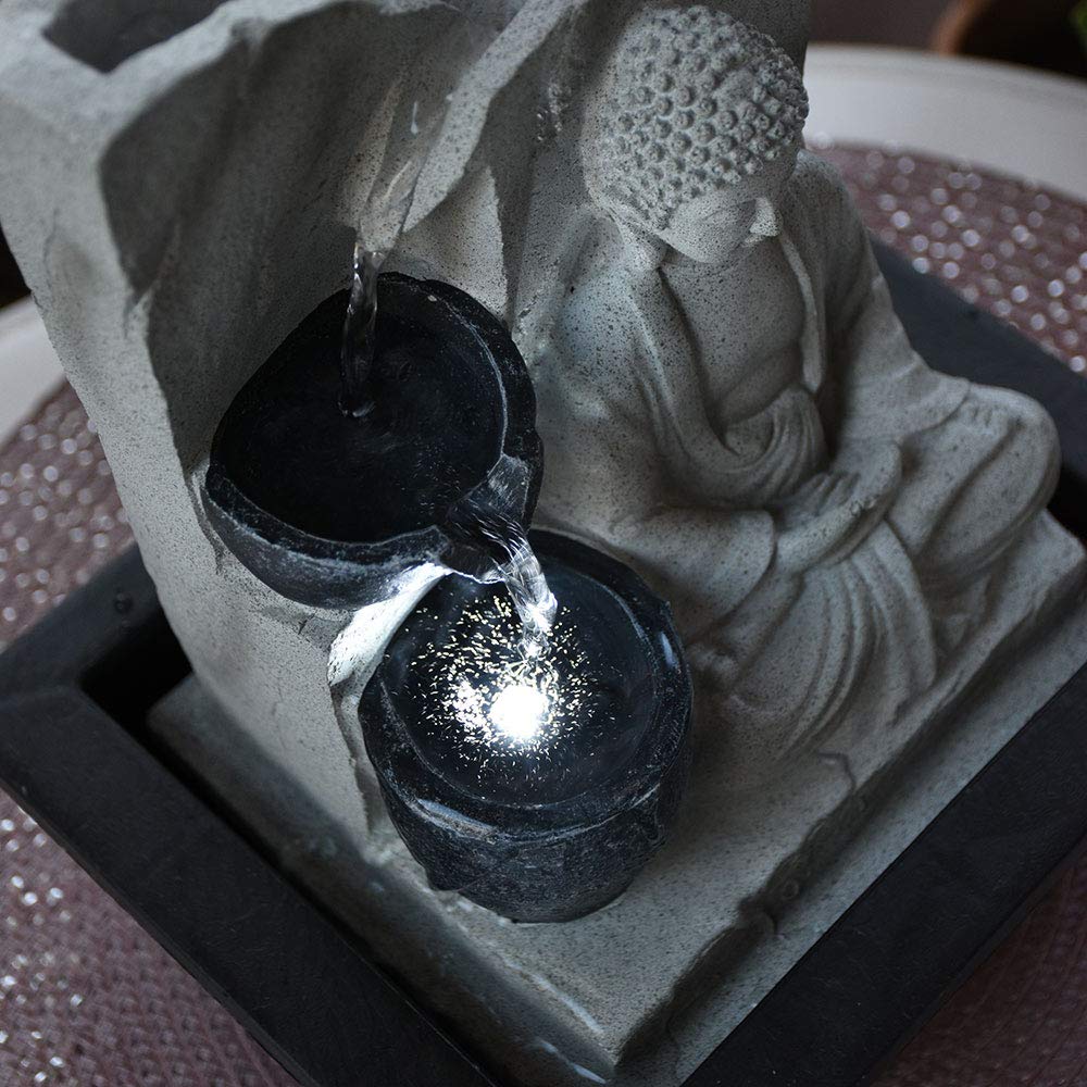 GLOBO LED Tisch Spring Brunnen Buddha Design Wasser Spiel Wohn Zimmer Dekoration grau 93019