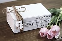 Vista 6 de Lavender Inspired Farmhouse Book Decor-Always Stay Humble and Kind Sign-Book Shelf Decor-3 Pieces Faux Wooden Book Stack for Coffee Table