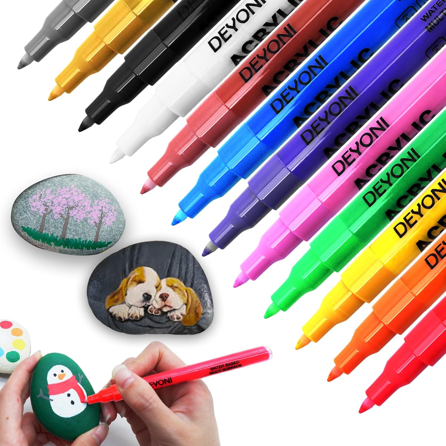 DEYONI 12 Colors Acrylic Paint Pens markers 0.7mm, Extra