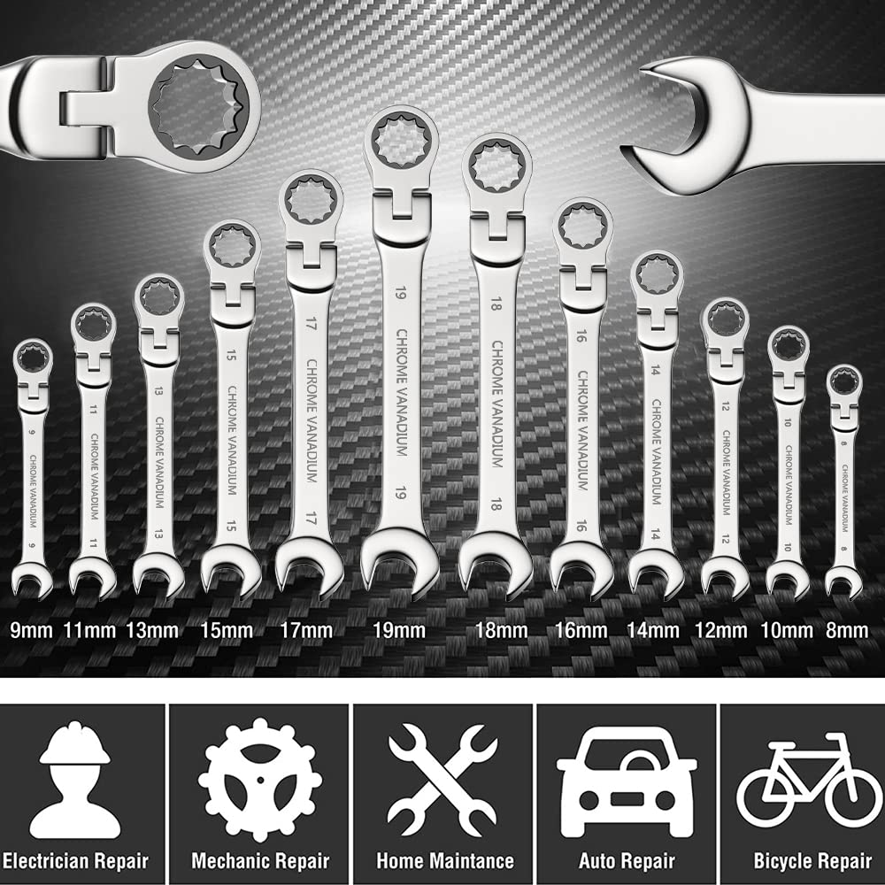 Llaves Fijas Con Carraca Llave de trinquete, llave de trinquete de 6-24 cm, herramienta de reparación de automóviles Herramienta de llave universal for reparación de automóviles Juego de llaves Llave