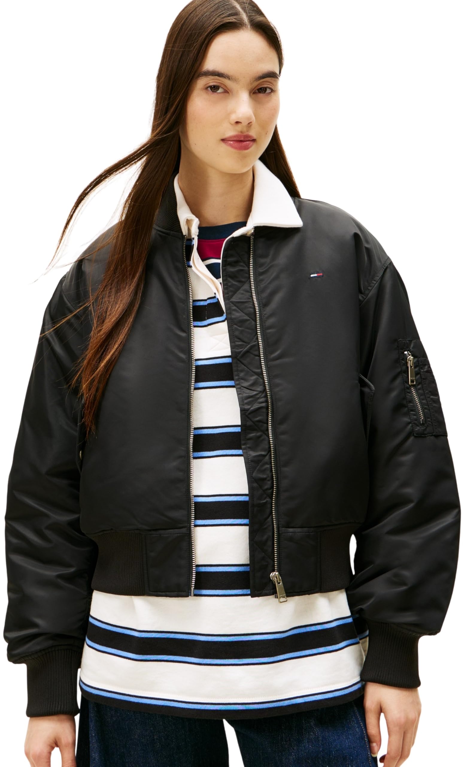 Tommy Jeans Women's Tjw Essential Bomber Jacket Dw0Dw22046, Black (Black), XS