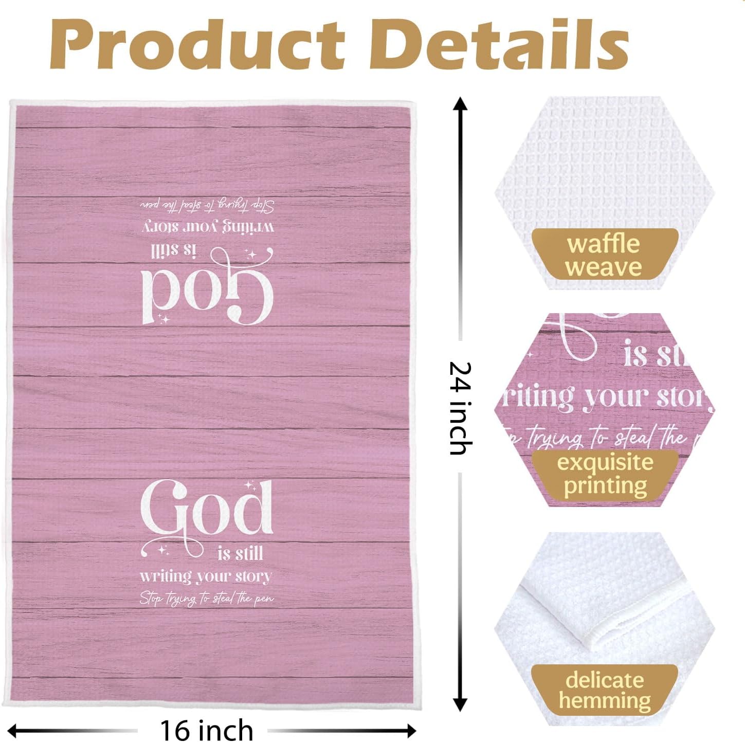 God is Still Writing Your Story - Girly Room Decor, Christian Gifts Waffle Decorative Dish Towels for Kitchen Prayer Room, Christian Gifts Hand Towel, Bible Tea Towel, 16x24 Inches- Pink image 5