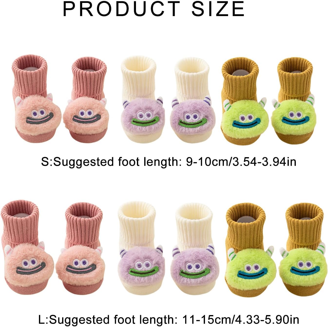 Toddler Socks, 3Pair Nonslip Baby Cartoon Floor Socks Grip Soles Sock Breathable Firstwalker Winter Sock 0-3 Baby