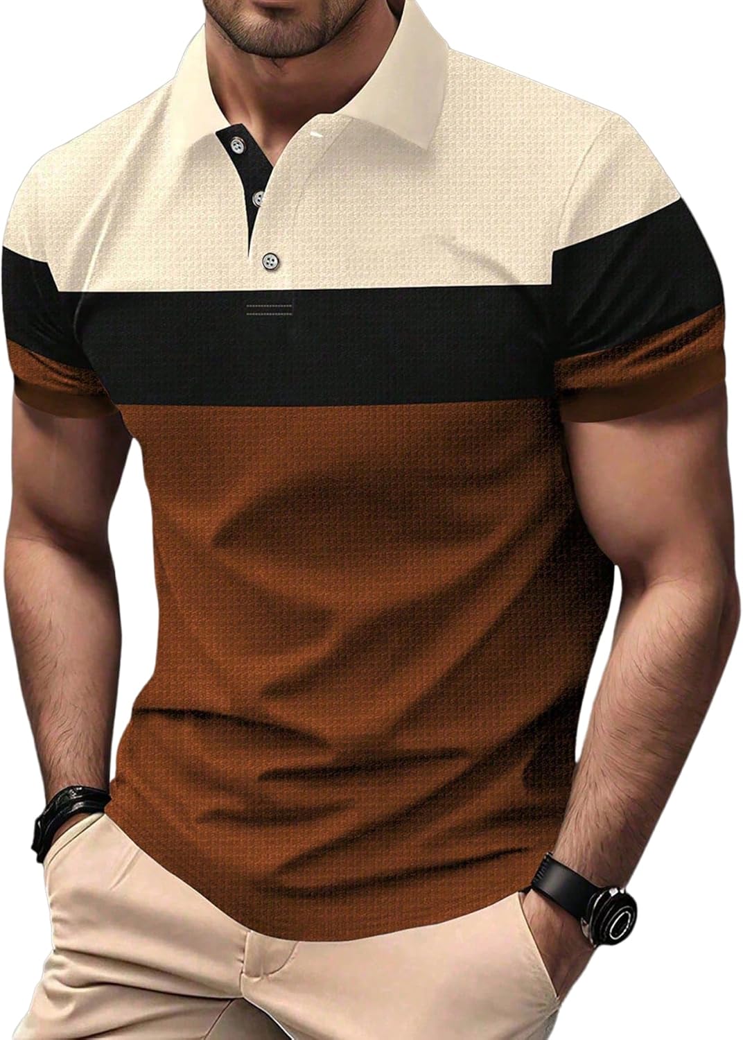 SOLY HUX Men's Golf Shirt Color Block Letter Print Short Sleeve Collared Shirts Work Casual Shirts