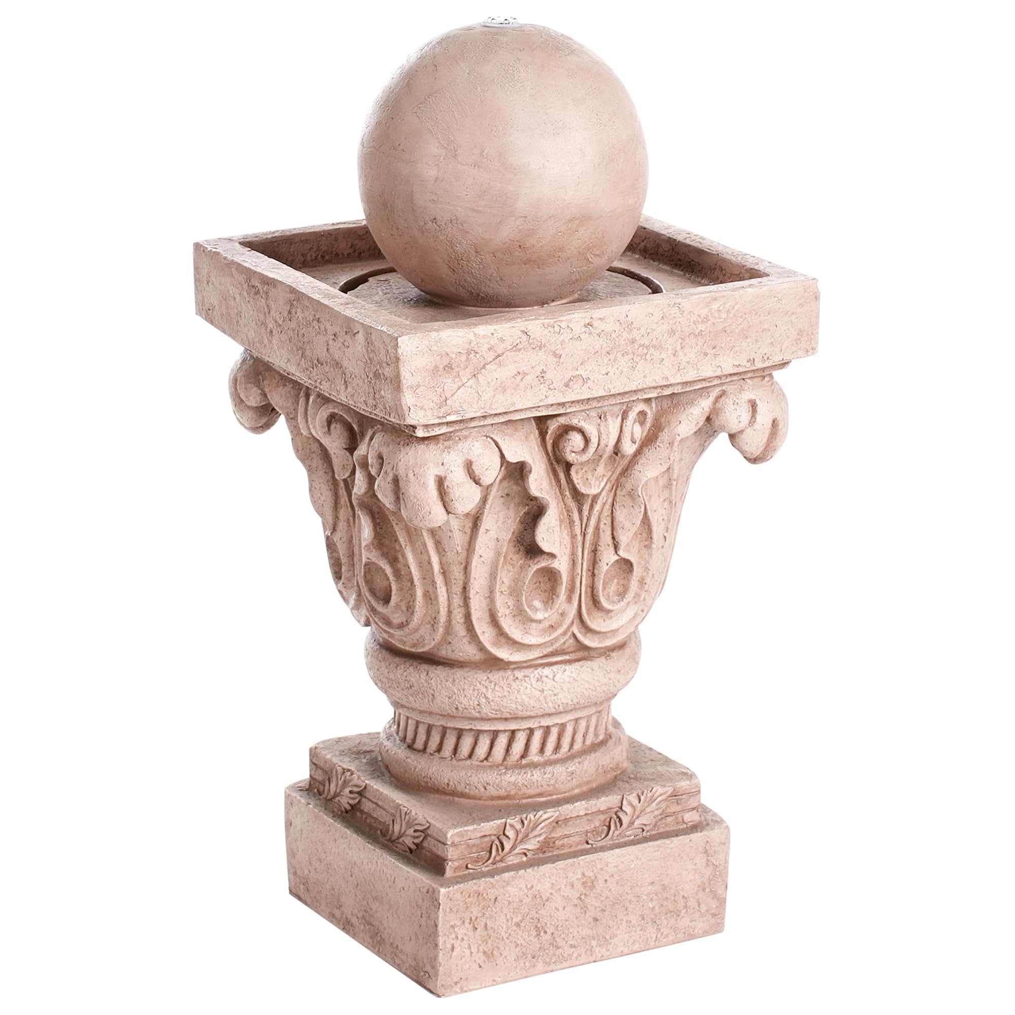 Beliani Gartenbrunnen Wasserspiel mit LED-Licht aus Kunstharz beige Velino