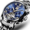 Men's Automatic Mechanical Watches Luxury Dress Waterproof Self Winding Chronograph Stainless Steel Luminous Date Tourbillon Wristwatch for Men