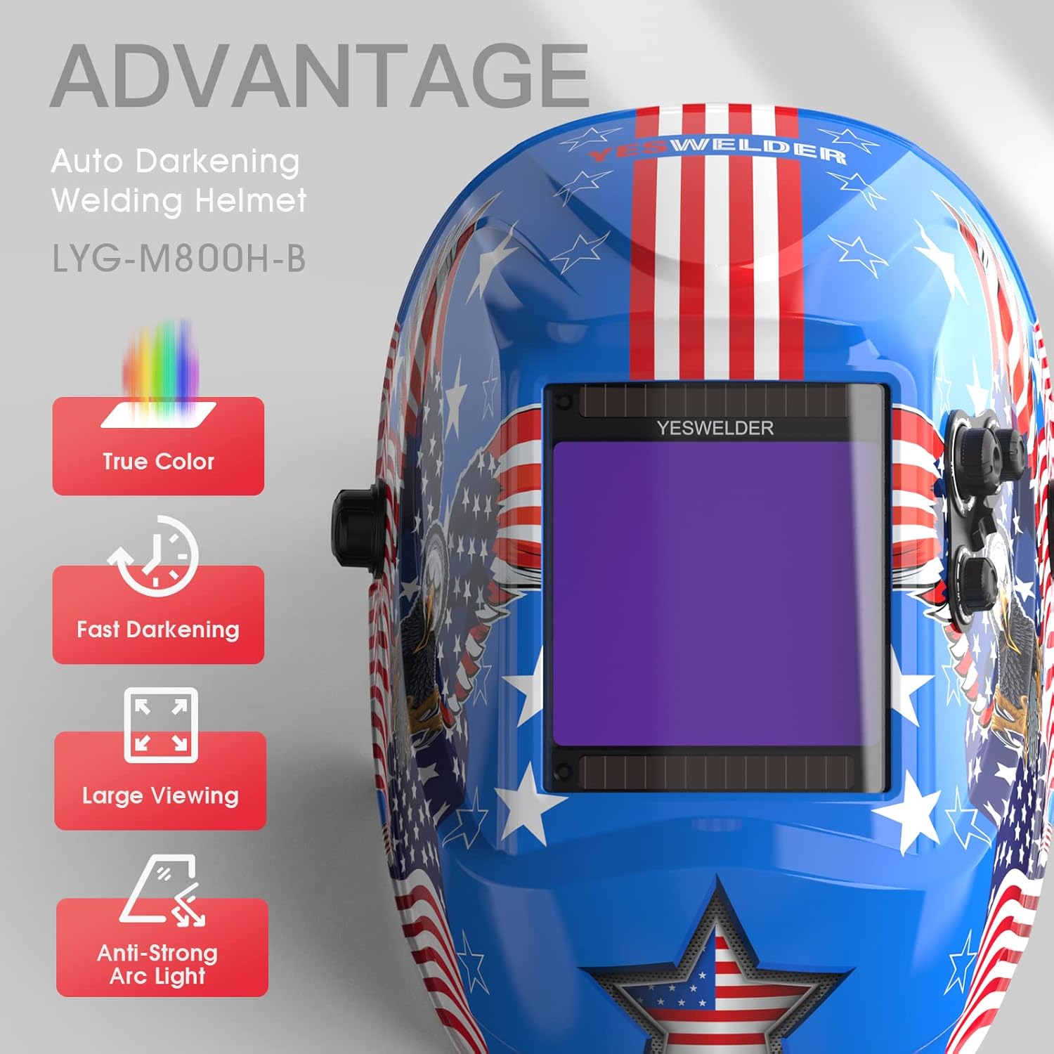 Limited Discount YESWELDER Large Viewing Screen True Color Solar Auto Darkening Welding Helmet,4 Arc Sensor Wide Shade 5/9-9/13 for TIG MIG Arc Weld Grinding Welder Mask LYG-M800H-B